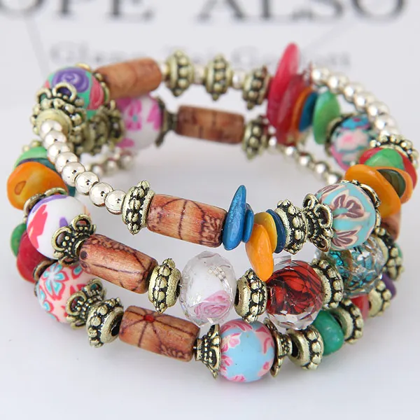 Women Gift Bohemian Ethnic Style Multilayer Beaded shell Elastic Charm Bracelets Jewelry for Women