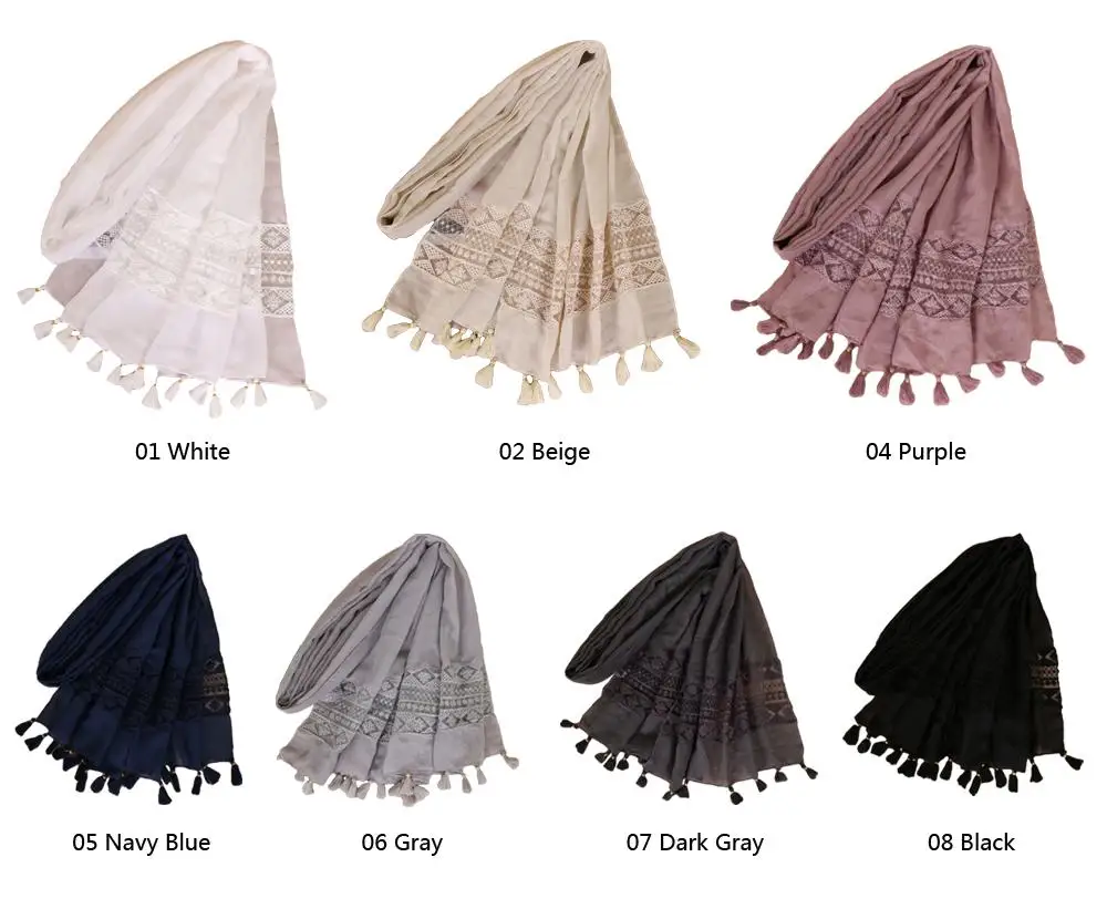 210*70cm Women Tassel Scarf Muslim Headscarf Shawl Wrap Islamic Maxi Long Scarves Arab Stoles Fringe Neck Head Cover Hijabs New