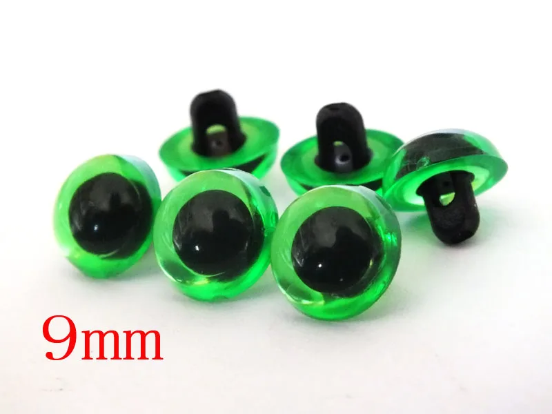 Frete grátis!! 100 pares/lote 9mm verde pelúcia brinquedos olhos animais plástico redondo segurança olhos costura acessórios