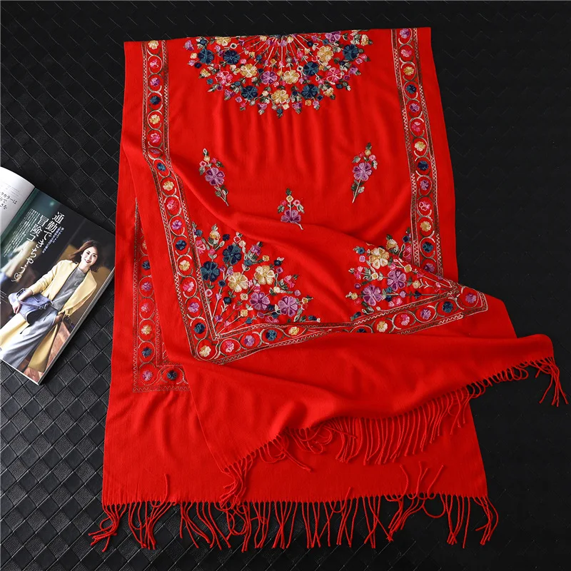 2022 designer brand women scarf winter embroidery cashmere scarves lady shawls and wraps female blanket pashmina foulard femme