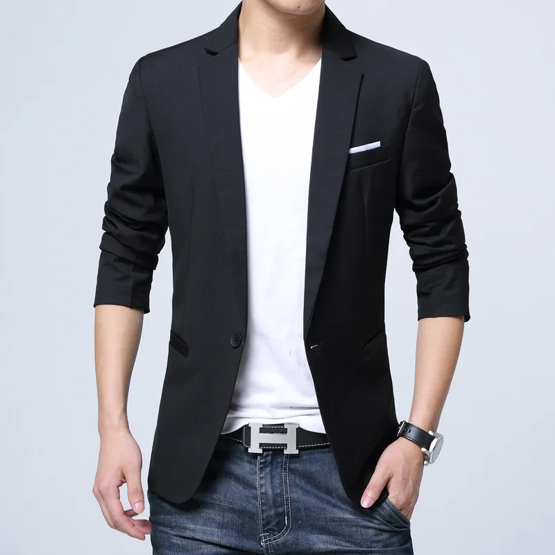 One Button Men's Casual Blazer Korea Slim Fit Men's Suit Jacket Casual Business Suit Plus Size 5XL Men Outerwear Male FS-165