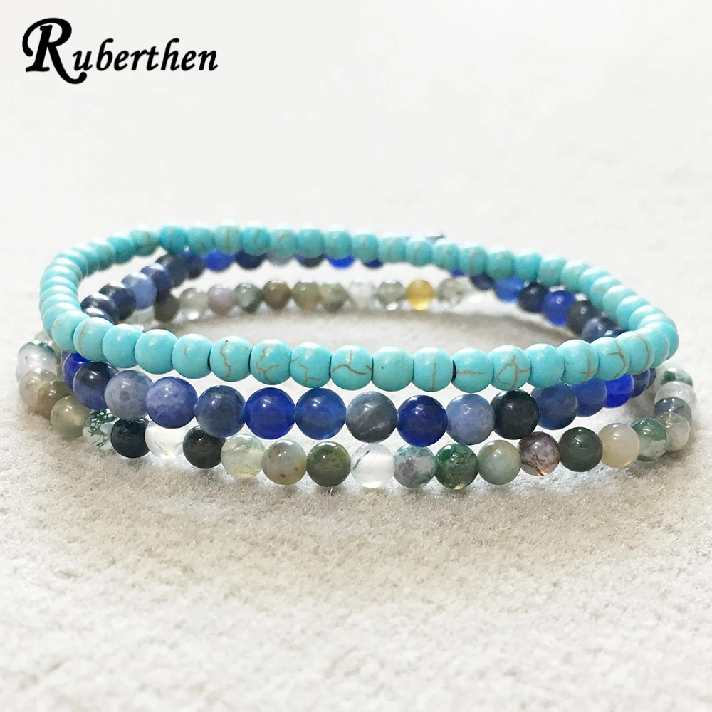 Ruberthen New Design 4 mm Sodalite Fancy Beads Bracelet Set Natural Mini Gemstone Energy Bracelet Yoga Mala Wrist Bracelet