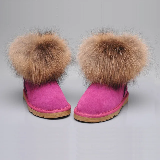 2022 Free Shipping! Brand Natural Furcowhideand 100% Fox Wool  Winter Warm Cowhide Snow Boots Real Leather Women Shoes