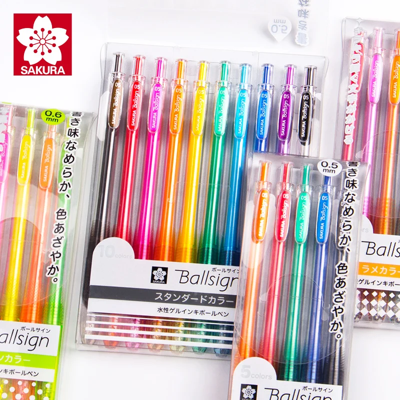 5/10 Color Suit SAKURA Press Color Gel Pen Set 0.5mm Hand Account Water Black Pen Student Candy Color Pen