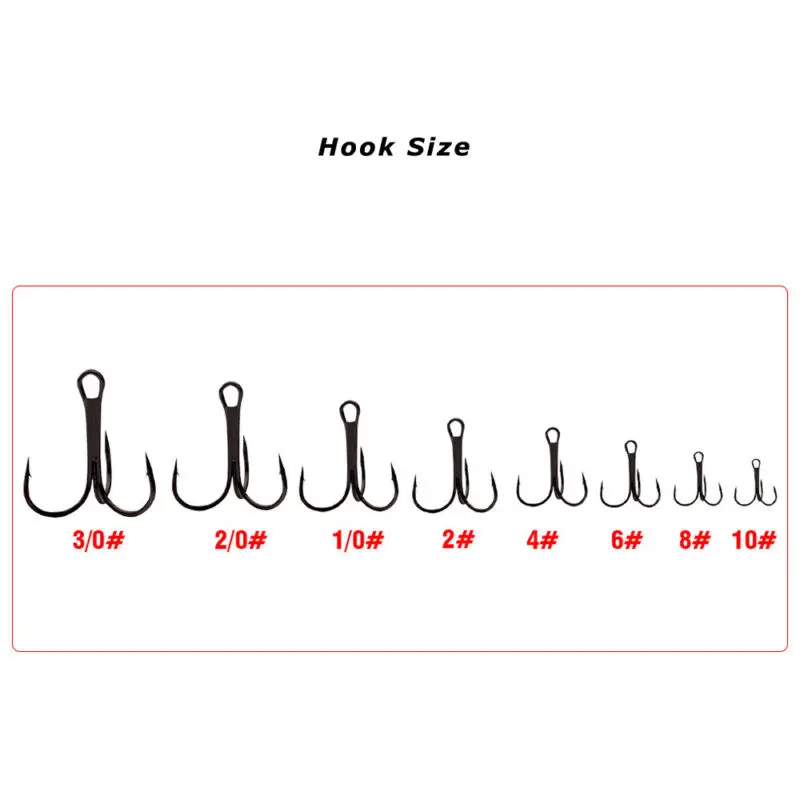 100 Pcs Fishing Treble Hook Carbon Steel Tackle Barbed Pike Flying 2/4/6/8/10#