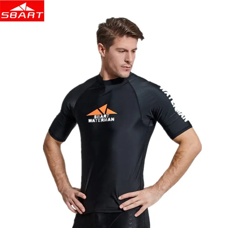 SBART Men's Short Sleeve Diving Wetsuits Lycra Anti-UV Quick-dry Swimming Surfing Snorkeling Beach Swimsuit T-shirts Rash Guards