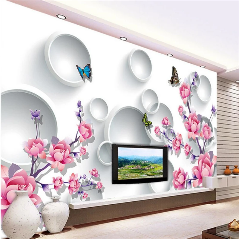 

beibehang Custom Photo Wallpaper Sticker 3D 3D Pink Flower TV Background Wall papel de parede 3d para sala atacado wall paper