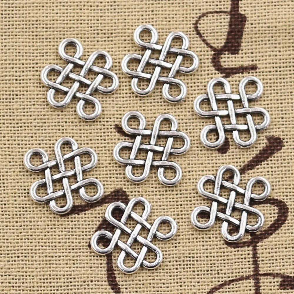 30pcs Charms Chinese Knot Connector 17x14mm Antique Silver Color Plated Pendants Making DIY Handmade Tibetan Finding Jewelry