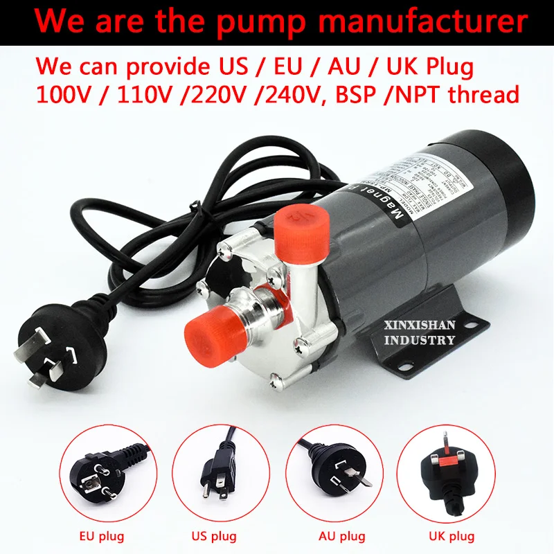 

Brewing Beer Pump MP- 15R Food Grade 304 Stainless Steel HomeBrew Magnetic Drive Water Pump 1/2"BSP EU/US/AU/British Plug