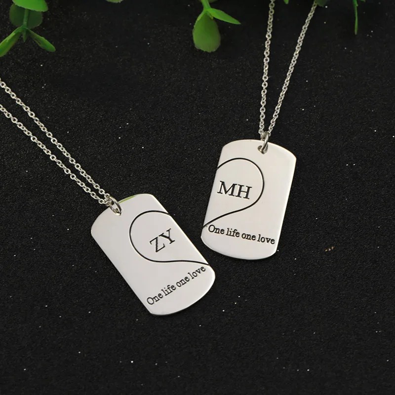 

Customized Silver 2 Pendant Necklaces Personalized Engrave Name Family Jewelry Lovers Necklaces BBF Valentine's Day Jewelry