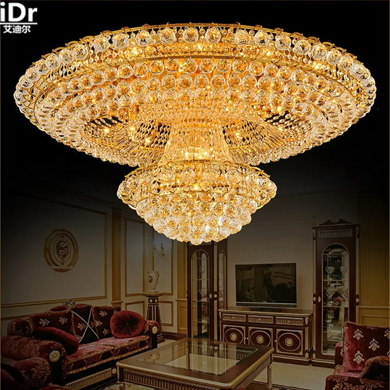 Continental circular golden living room atmosphere Lobby Restaurant Crystal Luxury Hotel 1.2 1.5 m Ceiling Lights Rmy-0116