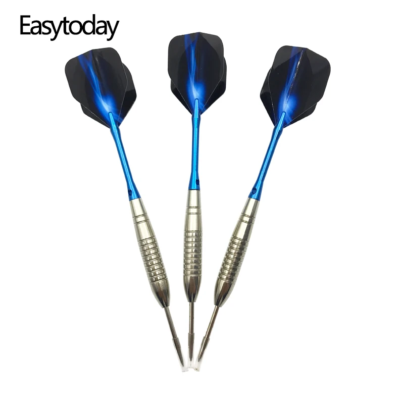 Easytoday 3Pcs/set Steel Tip Darts Set Professional Throwing Games Metal Barrel Blue Aluminum Darts Shafts Blue Aurora Flights