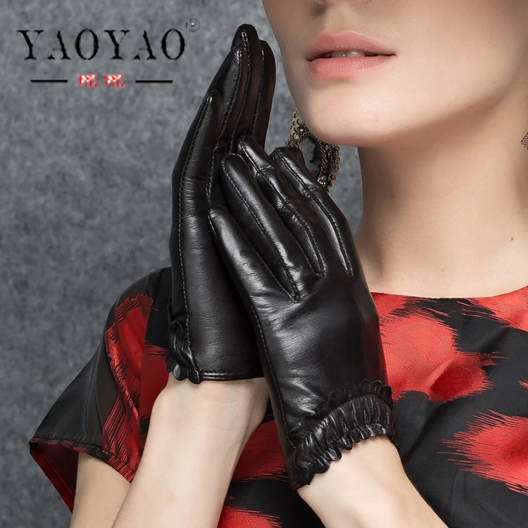 YY8850 Branded Women Genuine Leather Gloves Feminino Lace Convergent Driving Short Thin Luvas Mujer Short Guantes Screen Touched