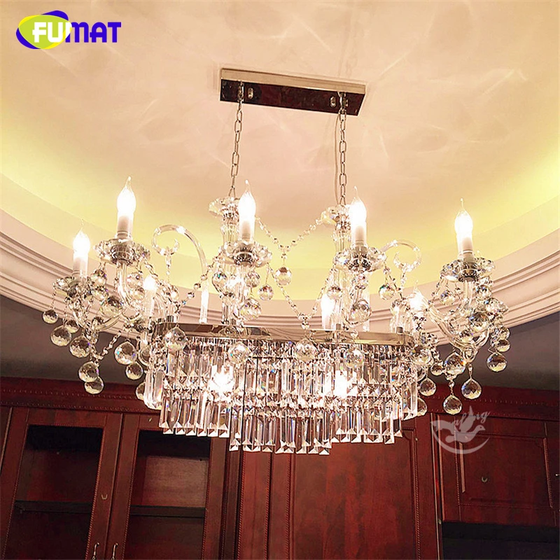 

FUMAT Modern Rectangle Crystal Chandelier Light Fitting For Dinning Room cristal Chandelier Lamps Lustre LED Clear Crystal Lamps