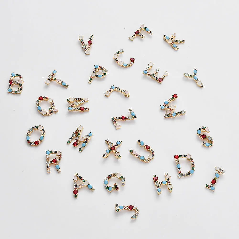 26pcs/Lot Multicolor Fashion From A-Z Alphabet DIY Charms Pendant Micro Pave Zircon Brass Initials Letters Accessory