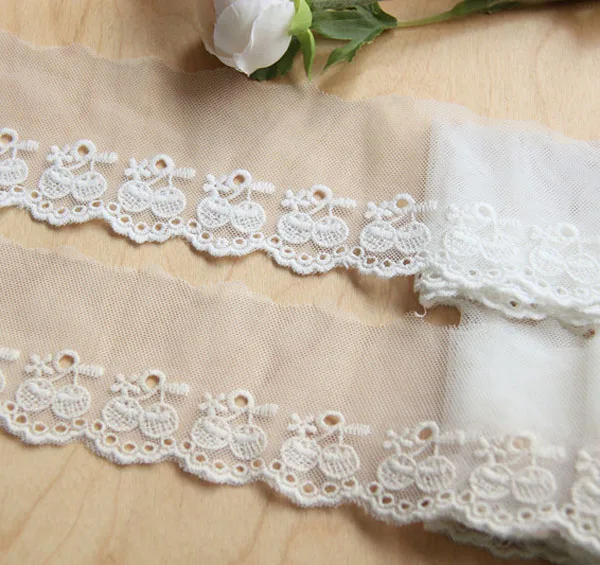 1yard Width: 6.5cm Cotton Mesh Lace Cute Cherry Design Embroidered Trimming for DIY Garment Accessories (ss-648)