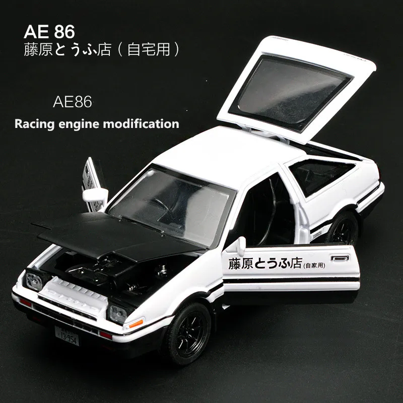 AE86 1:28 INITIAL D Toyota Alloy Car Model Anime Cartoon Fast Furious With Pull Back Sound & Light Diecast Vehicle For Boy Toys