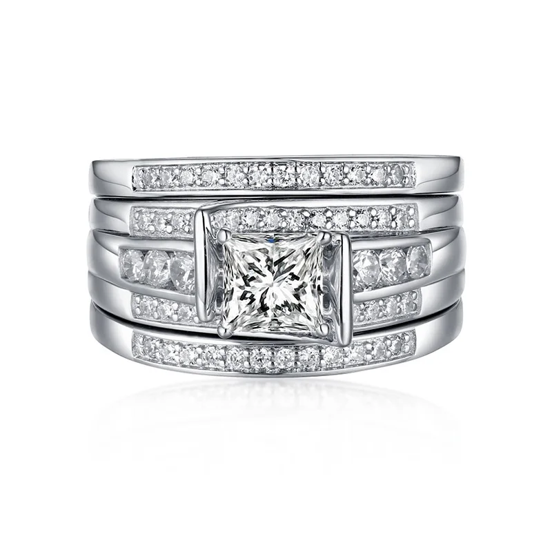 Szjinao 3 pçs conjunto de anel de casamento para mulher prata esterlina 925 moissanite diamante jóias de luxo para o noivado com certificado jm