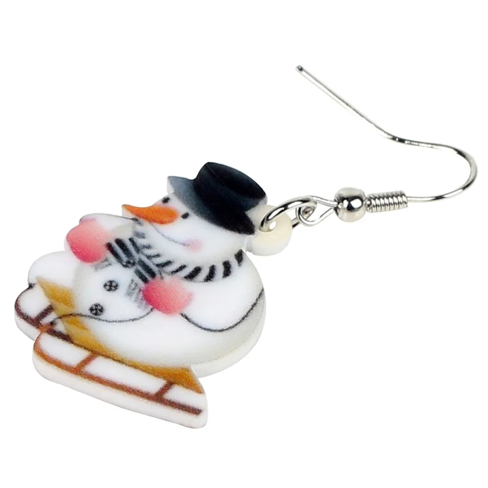 Bonsny Acrylic Christmas Skating Snowman Earrings Drop Dangle Xmas Party New Year Decoration Jewelry For Women Girls Gift 2019