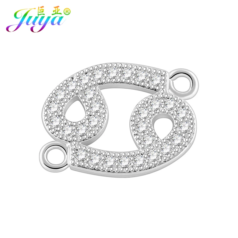 Juya 18K Gold Plated Micro Pave Zircon Copper Constellation Sign 12 Zodiac Charms Connectors For DIY Women Gift Jewelry Making