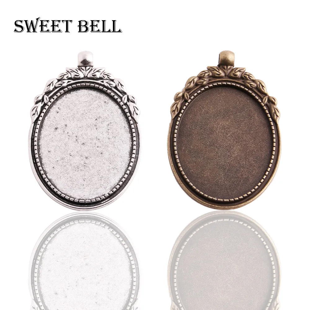 Sweet Bell 8pcs/lot two color  Alloy Cameo 36*56mm(Fit 30*40mm Dia) Oval Pendant Blanks Setting Cabochon Pendant Settings 6D1077