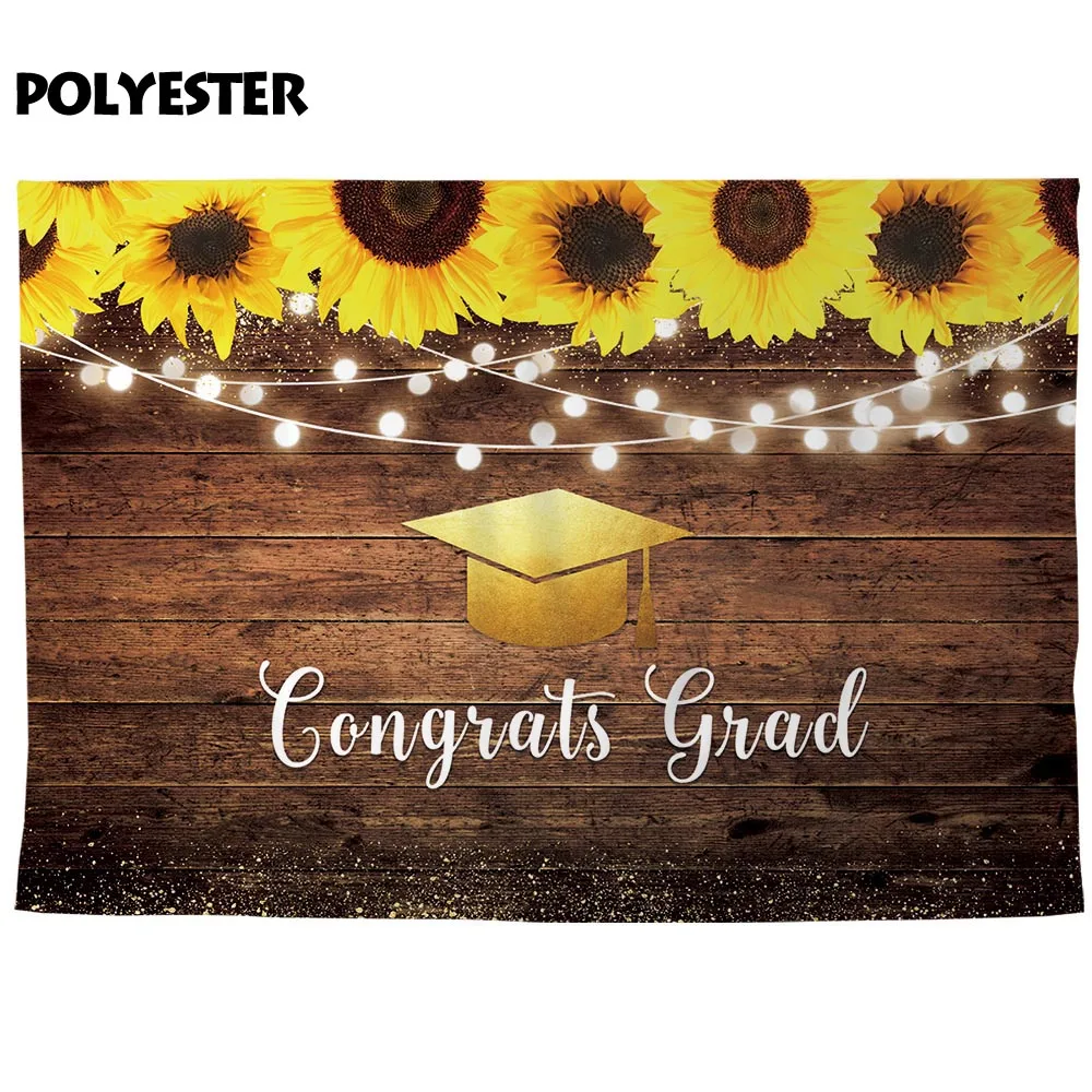 Allenjoy new photo backdrop sunflower Graduation Doctor hat shiny wood background birthday photocall studio shoot prop vinyl