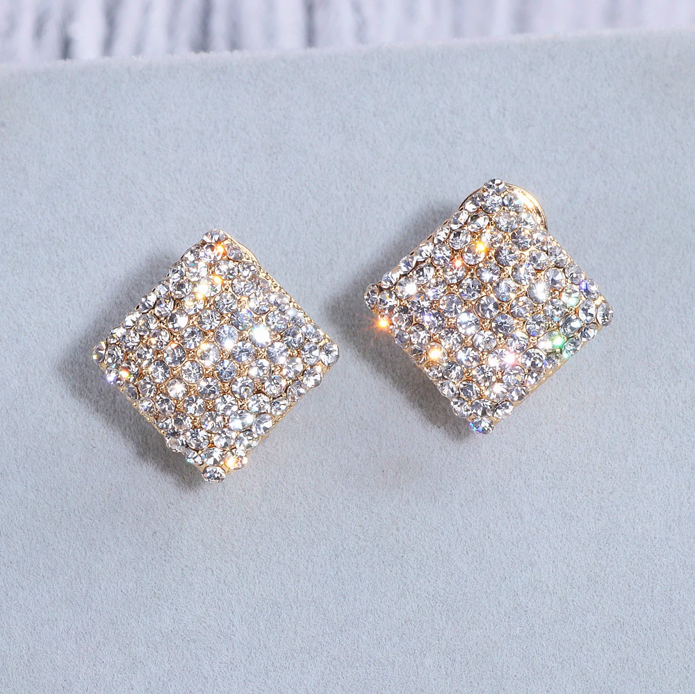 2023 New Design Fashion Gold Color Square Stud Luxury Elegant Crystal Rhinestone Earrings Wedding Earrings for Women Gift WX200