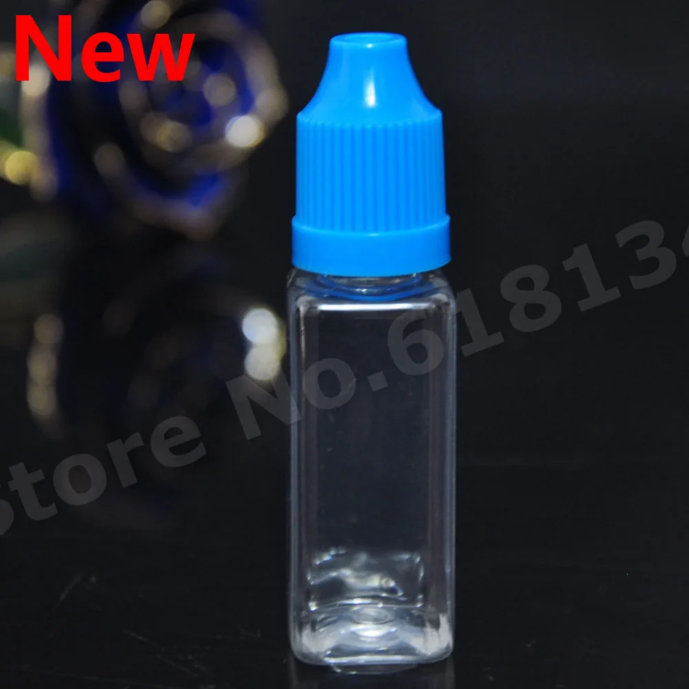 High quality 10000pcs per lot PET square dropper bottle 15ml plastic with long thin tip