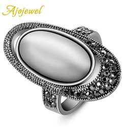 Hot Selling Ajojewel Brand Fashion Accessories Ancient Way Retro Vintage Black CZ White Opal Jewelry Rings For Women