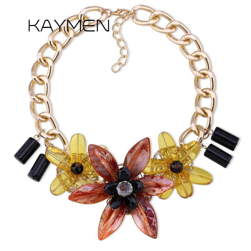 KAYMEN Jewelry Fashion New Handmade Shell Flowers Necklace for Women Bohemia Style Crystal Necklace Pendant Chokers 5 Color 1373