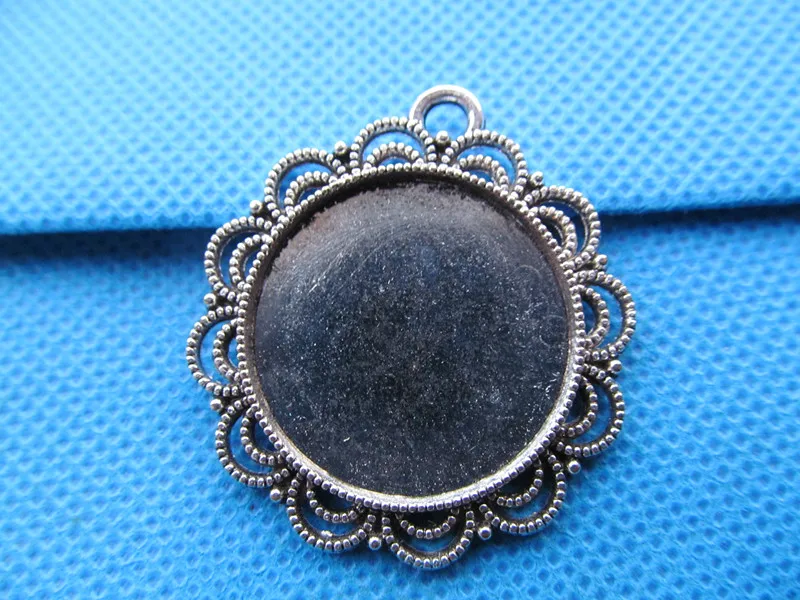 

100pcs Antique Silver tone/Antique bronze Base Setting Bezel Tray Pendant Charm/Finding,Lace Border,fit 25mm Round Cabochon/Came