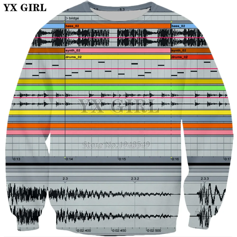 YX GIRL Drop shipping ableton live disco DJ 3d Print Men's women's Sweatshirt  Fashion Long sleeve O-Neck pullover