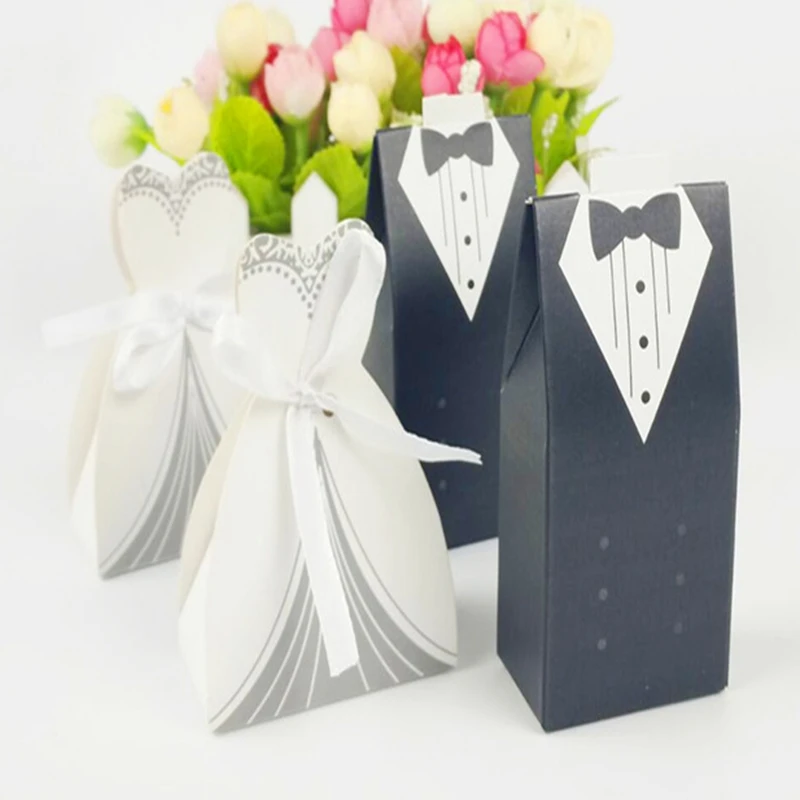 500pairs/lot 6 Styles Bride And Groom Dresses Wedding Candy Box Gifts Favor Boxes Wedding Birthday Event Party Supplies