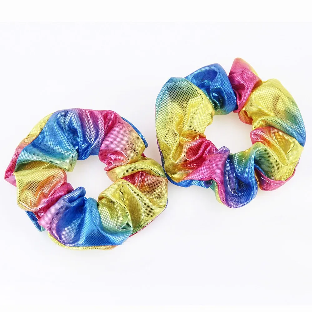 1PCS New Fashion Metal rainbow fabric two-color large Elastic Hair Sweet Simple Sports Dance Scrunchie Girls Hair Accessories