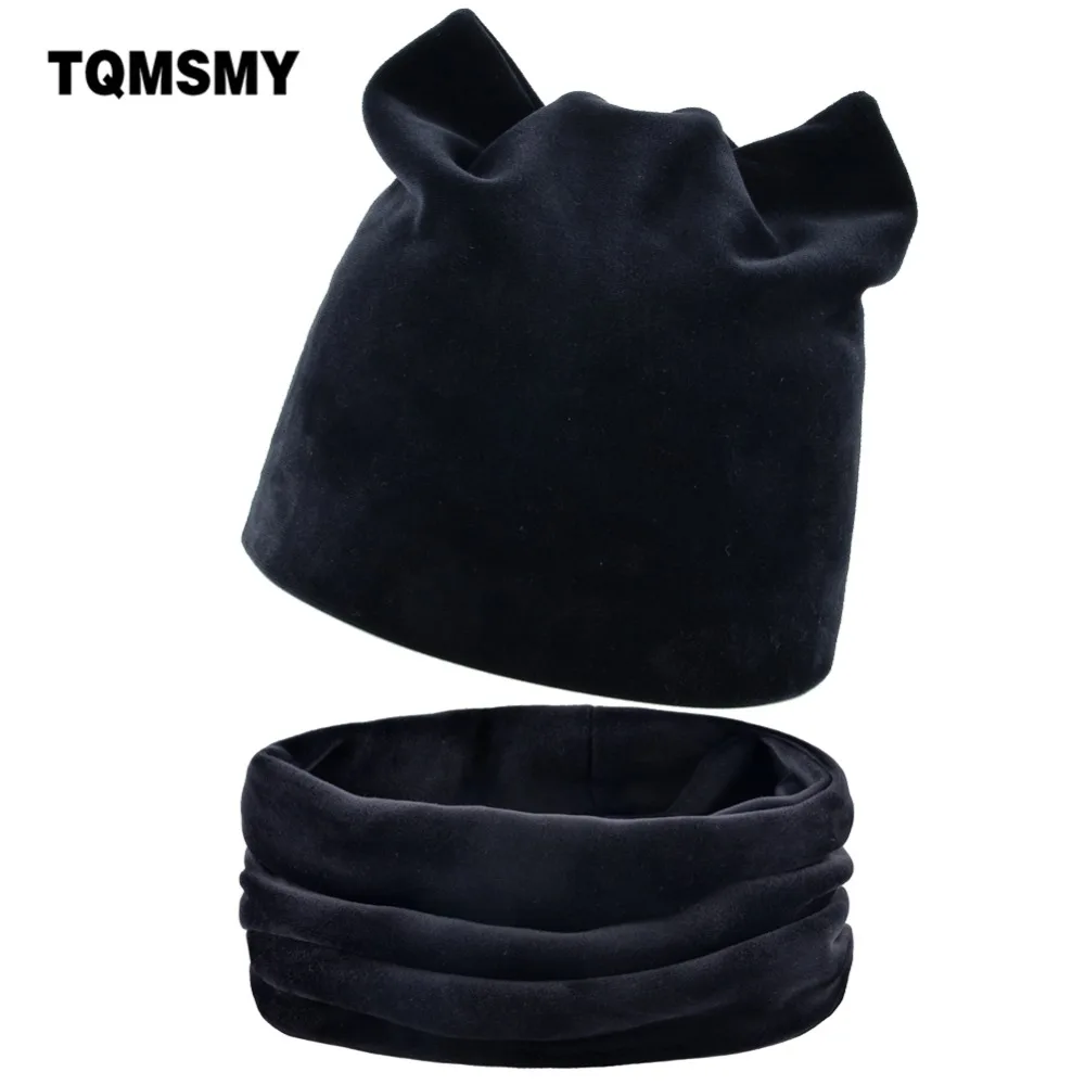 TQMSMY 2018 Cat Ear Women's Winter Hat Knitted Wool Beanies Female Hip Hop Caps Skullies Hats For Women Mask Scarf Bone DH06T