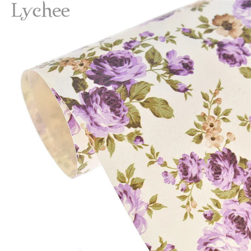 Lychee Life 29x21cm A4 Flowers Litchi Leather Fabric High Quality Floral Pattern Synthetic Leather DIY Material For Handbag