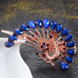 Gold-color Vivid Peacock Hairpins With Rhinestone Resin Crystal Barrettes Hair Jewelry Hair Crab Clips Wedding Hair Accessories