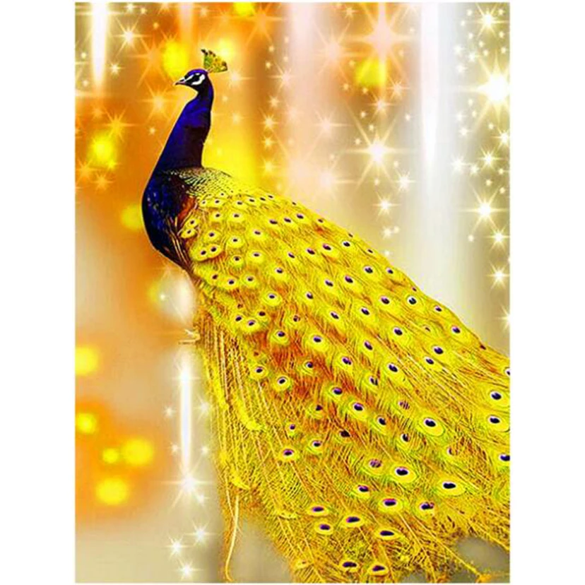 Diamond Mosaic Sale Animal Diamond Painting New Square Stones yellow Peacocks handcraft Pictures With Rhinestones WG1059