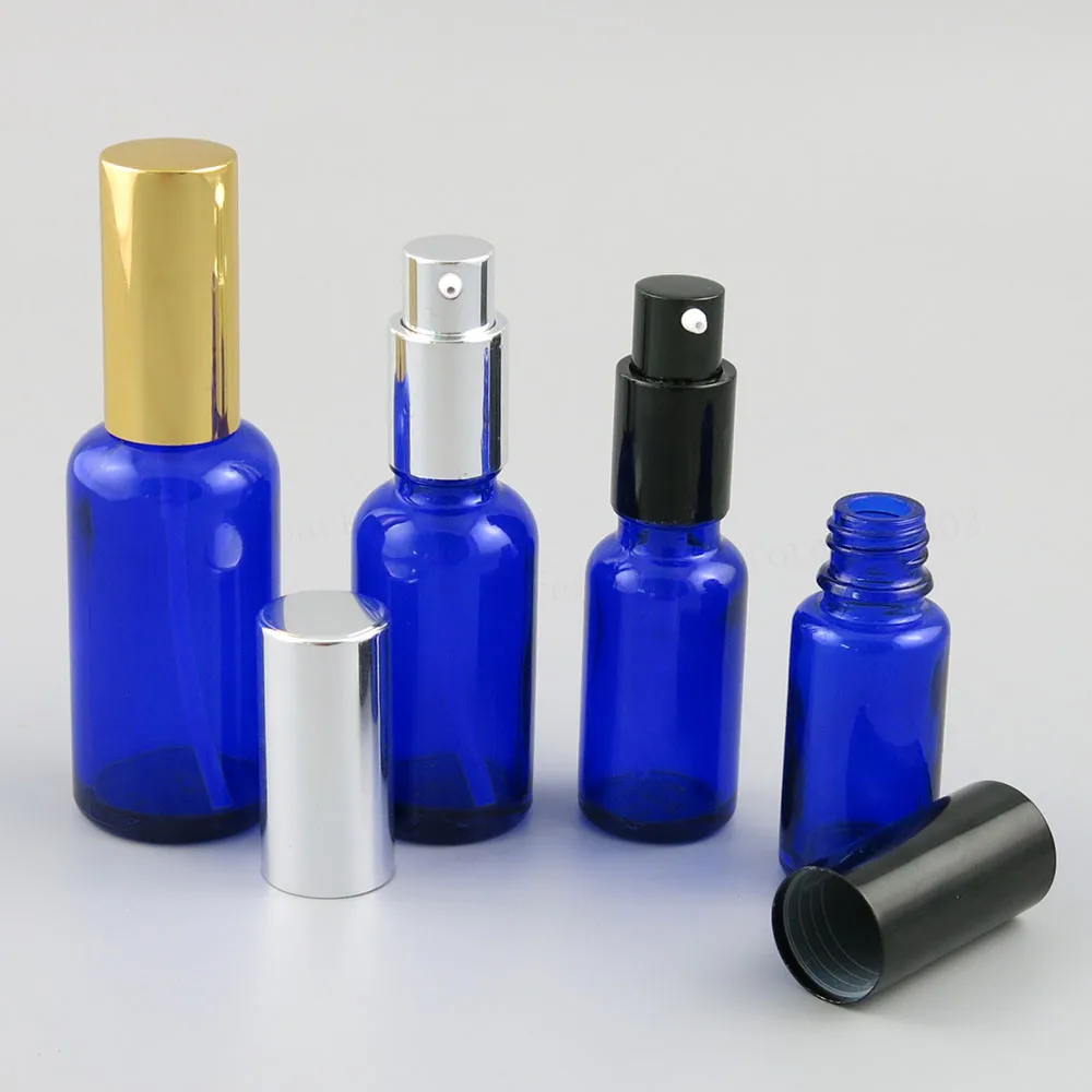 

12 x Refillable 10ml 15ml 20ml 30ml 50ml 100ml Cobalt Blue Glass Cream lotion Pump Bottle 1oz 1/2oz Blue Cosmetic Containers