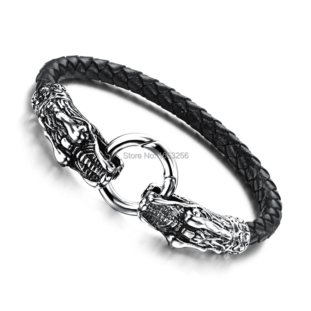 Lenght 7.87'' Top Grade Leather Stainless Steel Crocodile Clasp Magnetic Buckle Mens Bracelet Jewelry