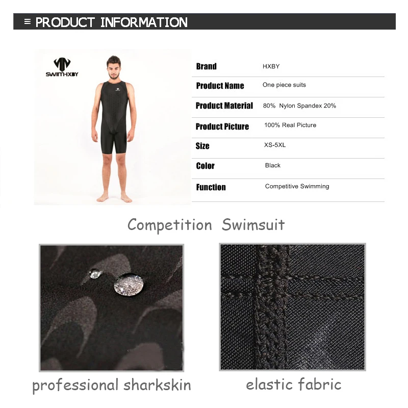 HXBY Black Mens One Piece Swimwear Men Swimsuit Solid Racing Bathing Suits Swimsuits Competitive Swimming Suit For Men Swim Suit image 2
