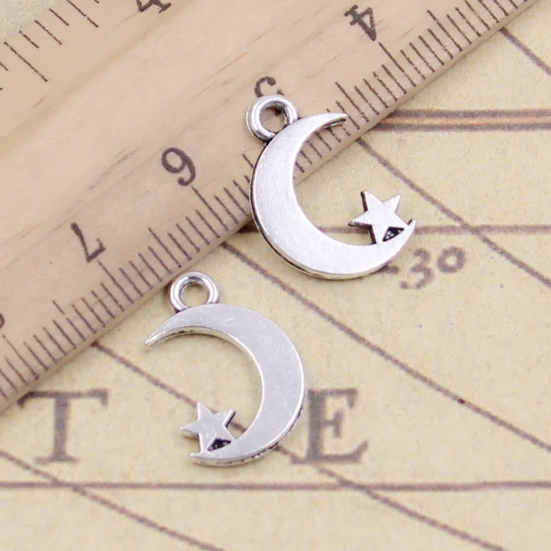 

20pcs Charms Double Sided Moon Star 17x11mm Tibetan Bronze Silver Color Pendants Antique Jewelry Making DIY Handmade Craft