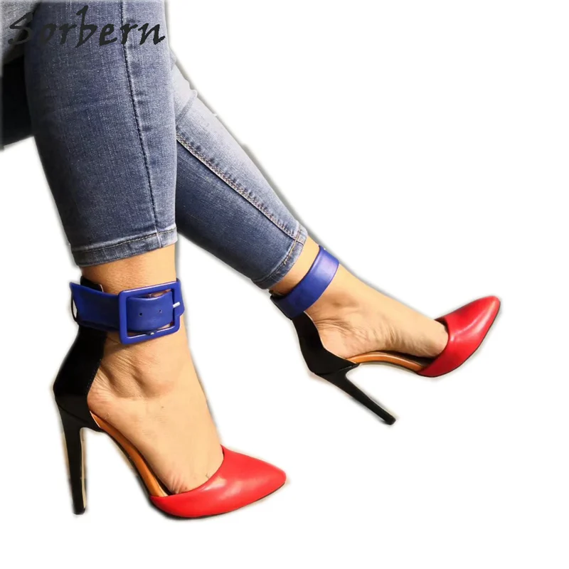 

Sorbern Mature Red Women Pumps Pointed Toe High Heel Stilettos Black Heels Blue Ankle Strap Mary Jane Shoes Womens Heels Shoes