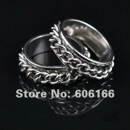 Silver Tone Spinner Chain Link Band Ring Men's Stainless Steel Rings Fashion Jewelry 50pcs/lot Mixed