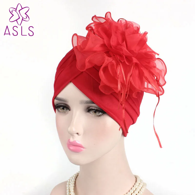 New Fashion Hats Womens Ruffle Turban Headwear With Big Poplin Flower Cocktail Wedding Tea Party Hat Indian Turban Hats