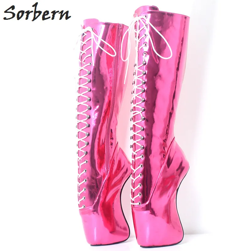 Sorbern Metallic Pink Knee High Boots For Women Heelless Super High Heels Sexy Ballet Fetish Boots Unisex Custom Colors Boots