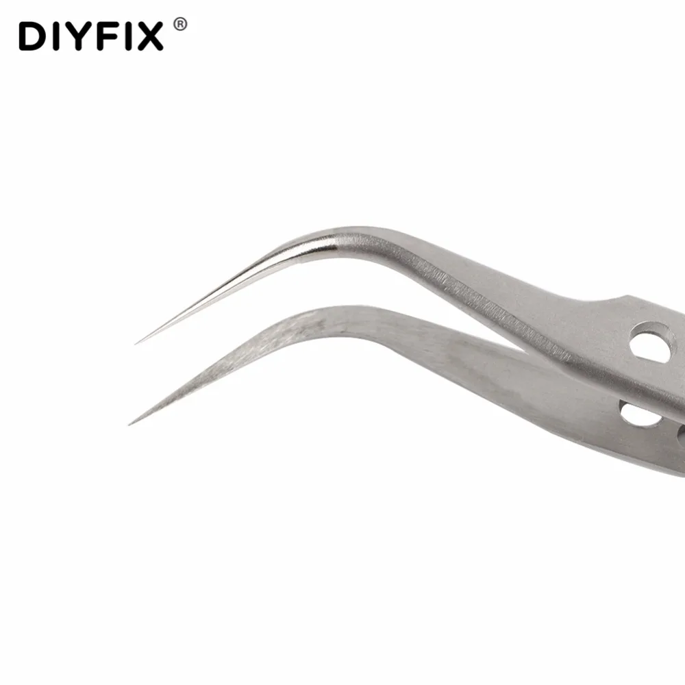 DIYFIX 2Pcs Electronic Tweezers Set Stainless Steel Precision Straight Curved Tweezers for Mobile Phone Repair Tools Kit