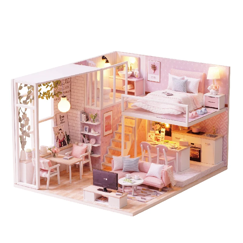 

Assemble Diy Doll House Toy Wooden Miniatura Doll Houses Miniature Dollhouse Toys With Furniture Led Lights Birthday Gift L-022