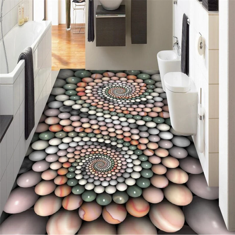 beibehang 3D wear-resistant PVC floor abstract three-dimensional jade beads bathroom 3D stereo bathroom floor painting