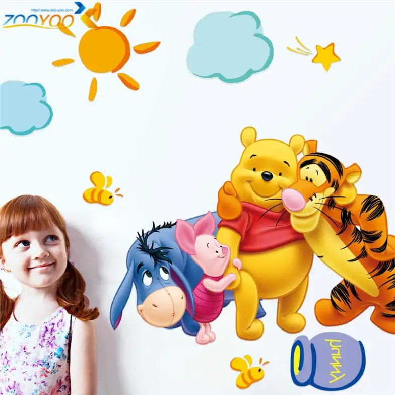 Winnie The Pooh With Friends Wall Stickers For Kids Room Home Decoration Cartoon Bear Pig Donkey Tiger animal Wall Mural Decal